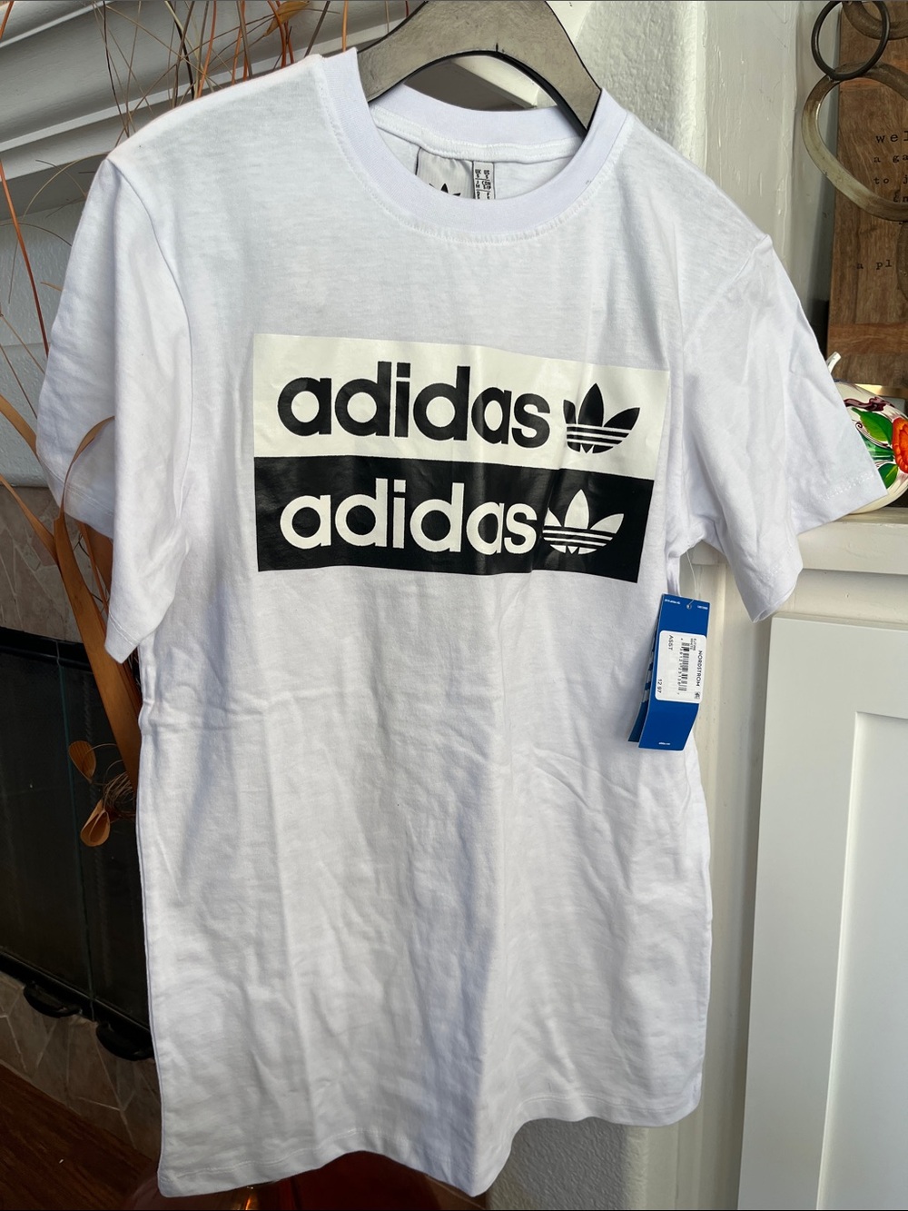 adidas White Tee with Black Logo Panels